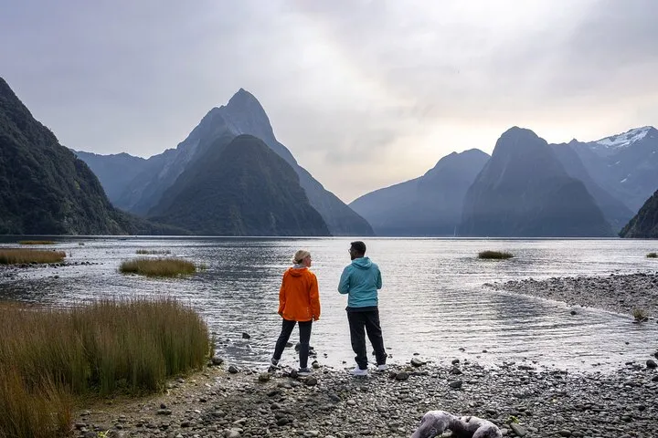 Hikers on a nature walk along the Milford Road before a Milford Sound boat tour from Te Anau in New Zealand