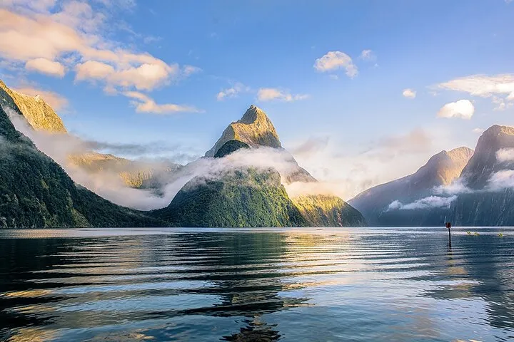 Small group van and Mitre Peak on a Milford Sound boat tour from Queenstown in New Zealand