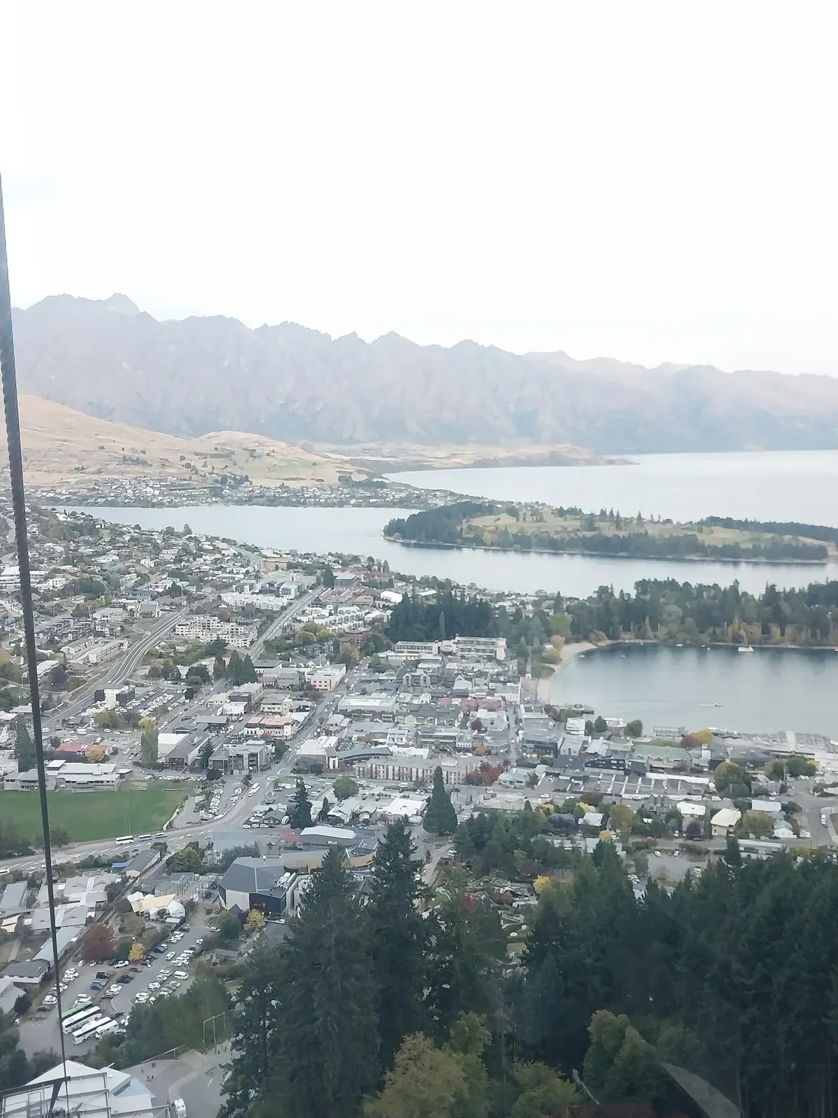 Queenstown and Lake Wakatipu from the air at the start of a fly-cruise-fly Milford Sound cruise